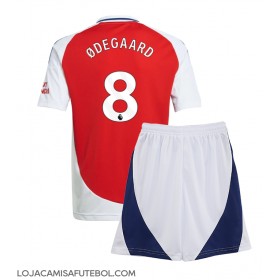 Camisa de Futebol Arsenal Martin Odegaard #8 Equipamento Principal Infantil 2024-25 Manga Curta (+ Calças curtas)